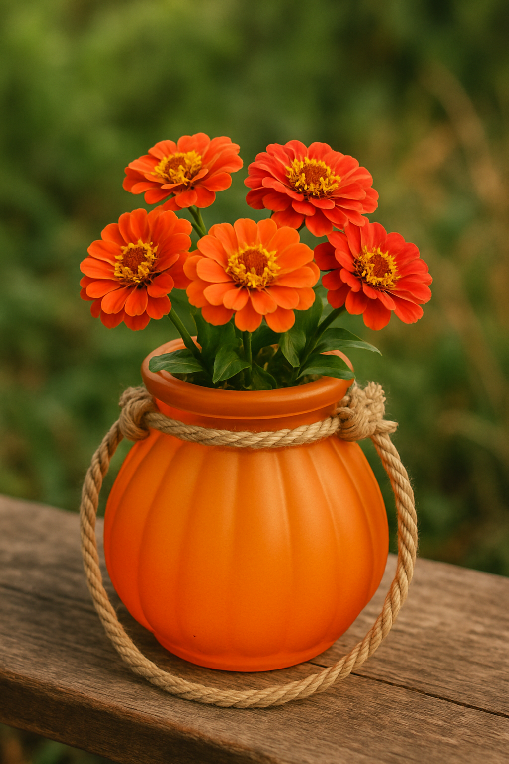 Jarron naranja con asa cuerda